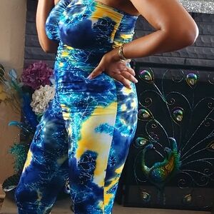 Blue and Yellow Tie-Dye Jumpsuit
